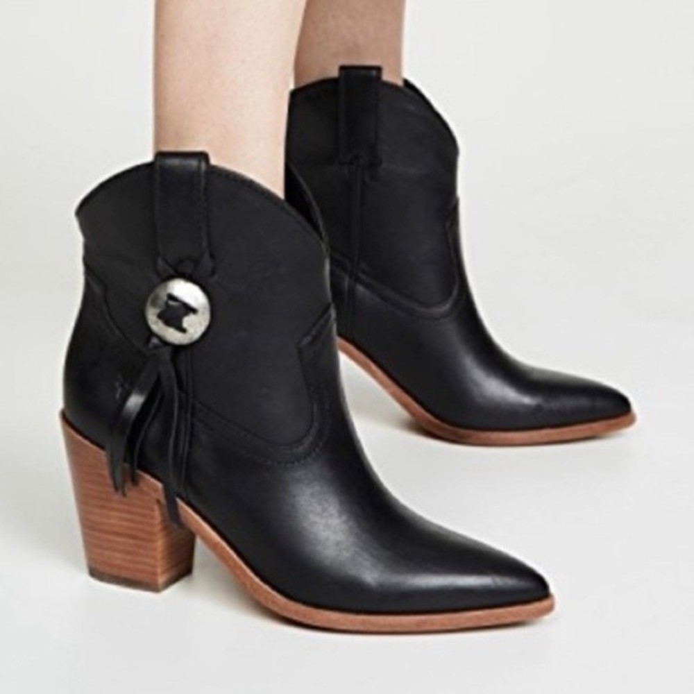 Frye Faye Concho Short Western Boot Black Genuine Leather Sz 10 NEW